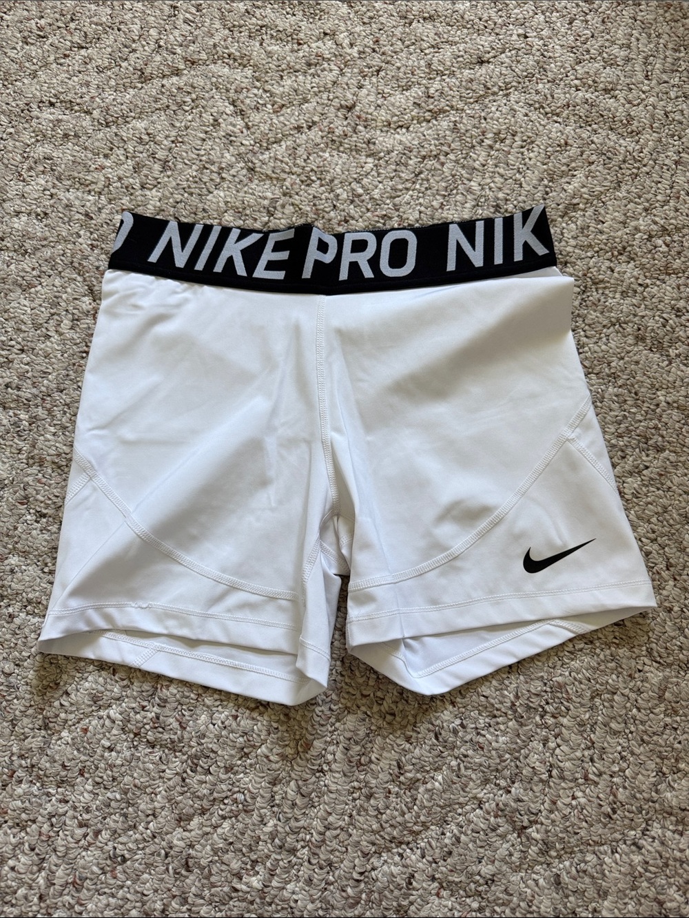 Nike Pro White Women's Performance Shorts with Black Waistband